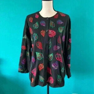 Michael Simon colorful embroidered leave shirt in size large
